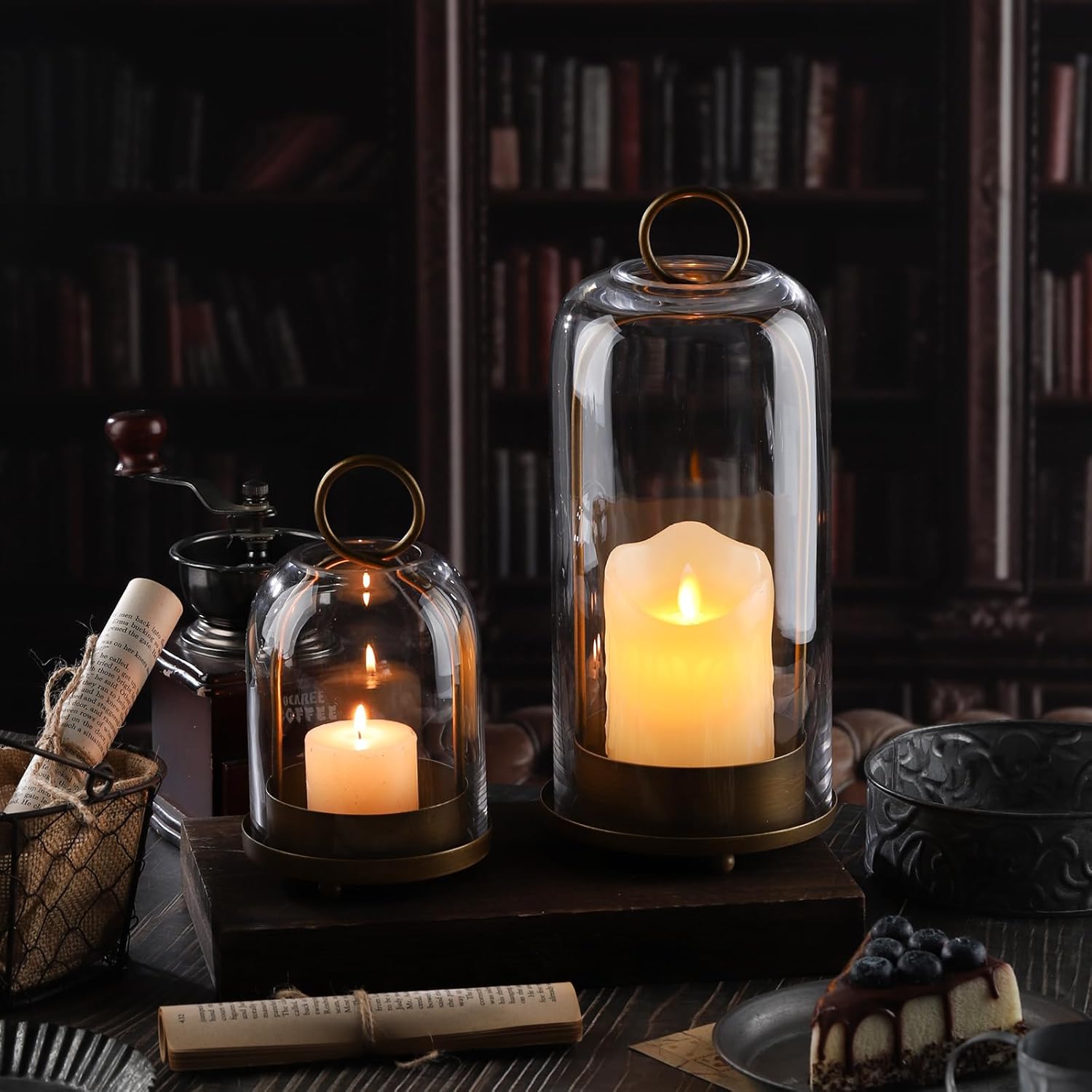 Skiennix Versatile Metal Candle Holder - Handmade Glass Dome for Pillar Candles & Plants | 5" & 4" Sizes in Brass