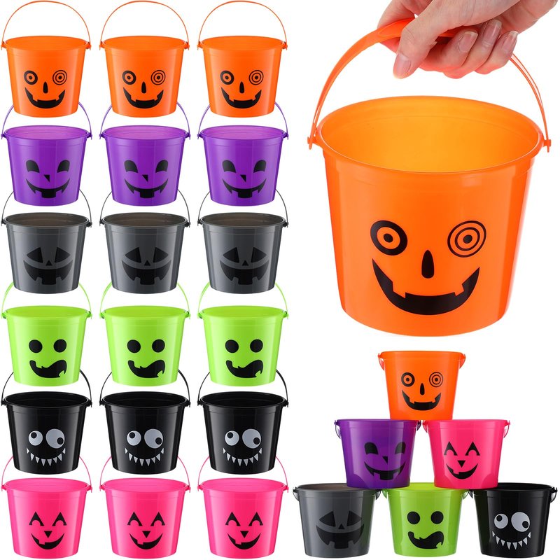 Jenaai 60 Pcs Halloween Plastic Buckets for Kids 5.71 x 4.53 x 4.53 Inch Halloween Trick or Treat Buckets Jack O Lantern Candy Basket Pumpkin Pail with Handle for Party Favor Supplies