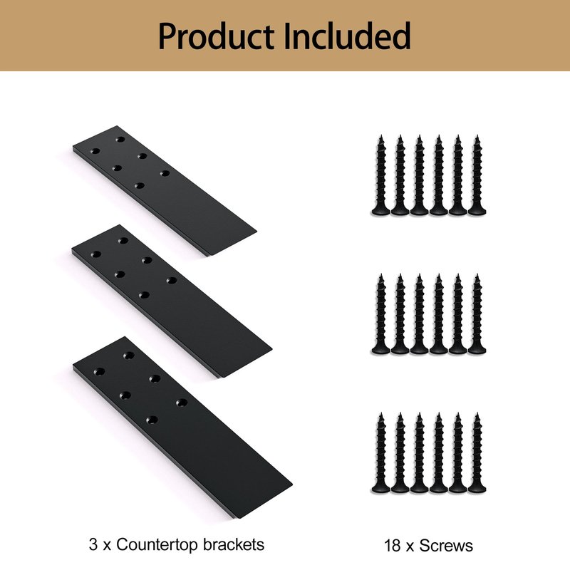 ZGO Countertop Brackets, 3 Pack 12 Inch Countertop Support Brackets, Invisible Shelf Corbels for Countertops, 7mm Thick Shelf Support Bracket for Granite, Wood and Concret Countertops(Black)