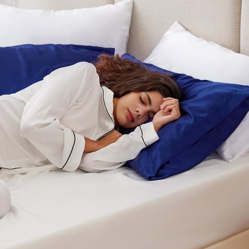 Love's Cabin Satin Pillowcase Set - Cooling Standard Size 20x26 for Hair & Skin, Silky Smooth, Navy