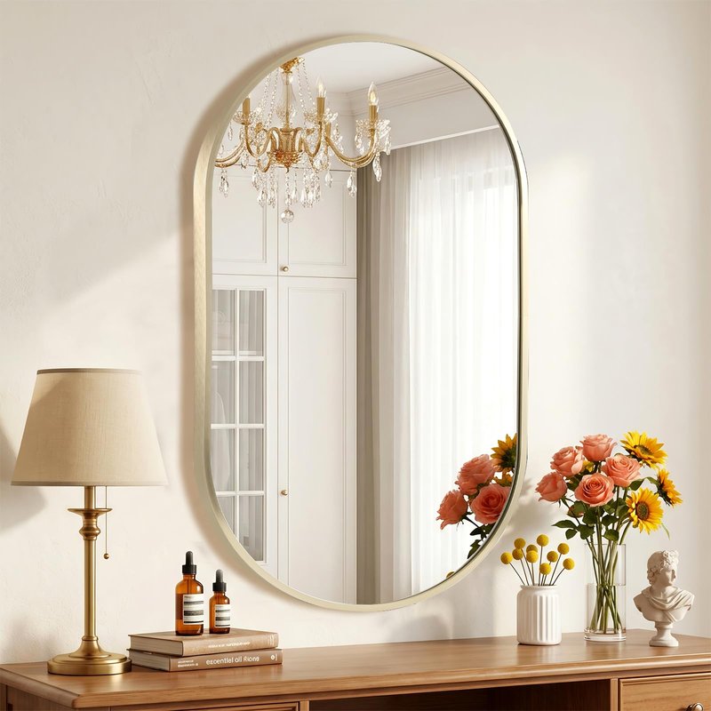 TITAMEG Gold Oval Mirror, 16x12 Inch Oval Bathroom Mirror, Gold Mirror for Wall Decor, Vanity, Entryway, Living Room, Horizontally/Vertically