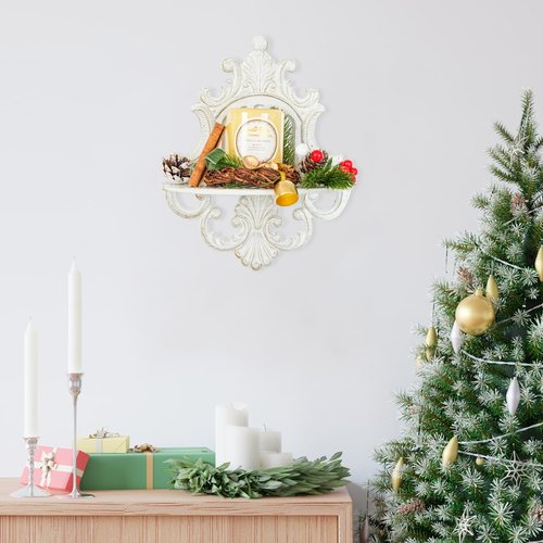 Sungmor 2-Piece Gothic Floating Shelves, Heavy-Duty Cast Iron, Small Old-Fashioned Wall Display Ledges, Antique White, Hanging Shelves for Indoor Outdoor Wall Decor