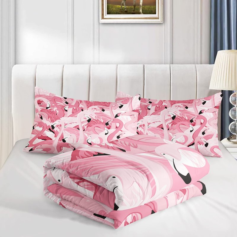 AILONEN Flamingo Comforter Set for Girls Kids, Tropical Flamingo Pattern Bedding Set Full Size,Superior Quilt Ultra Soft,3 Piece 1 Comforter and 2 Pillowcases,Microfiber Fabric