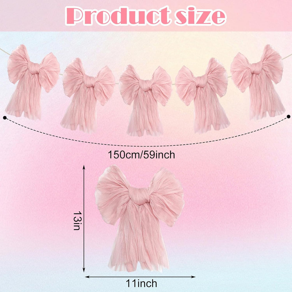 VitalCozy Pink Bow Garland Banner - Charming Decorations for Coquette Birthday & Baby Showers
