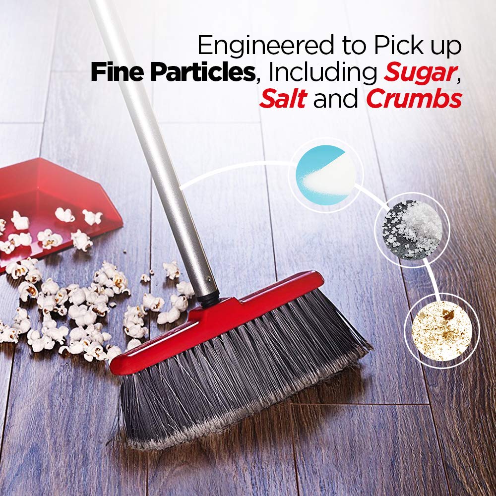 Fuller Brush Adjustable Kitchen Broom – 10" Wide Broom Head with Split-End Bristles and Steel Handle (29"–52") for Sweeping Fine Dust and Crumbs – Red (Fiesta Broom Complete)