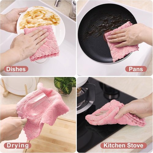 Homaxy Kitchen Dish Cloths - Super Soft & Absorbent Coral Velvet | 12 Pack (10 x 10 Inches, Pink)
