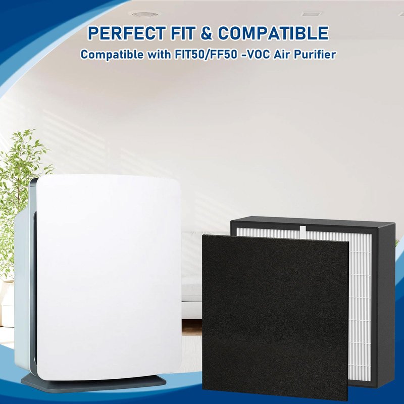 Silver Carbon FIT50 HEPA Filter Replacement, Compatible with BreatheSmart FF50, FIT50, FF50-VOC Air Cleaner Purifier, 2 Pack