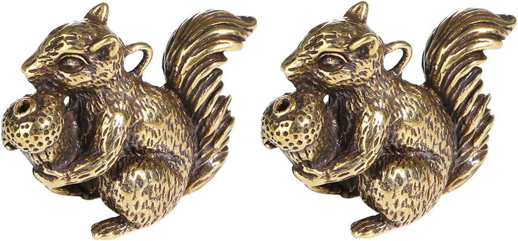 Skiennix Brass Squirrel Figurines - Antique Bronze Desk Decor | 2pcs Small Incense Holders (1.6x1.2x0.6in)