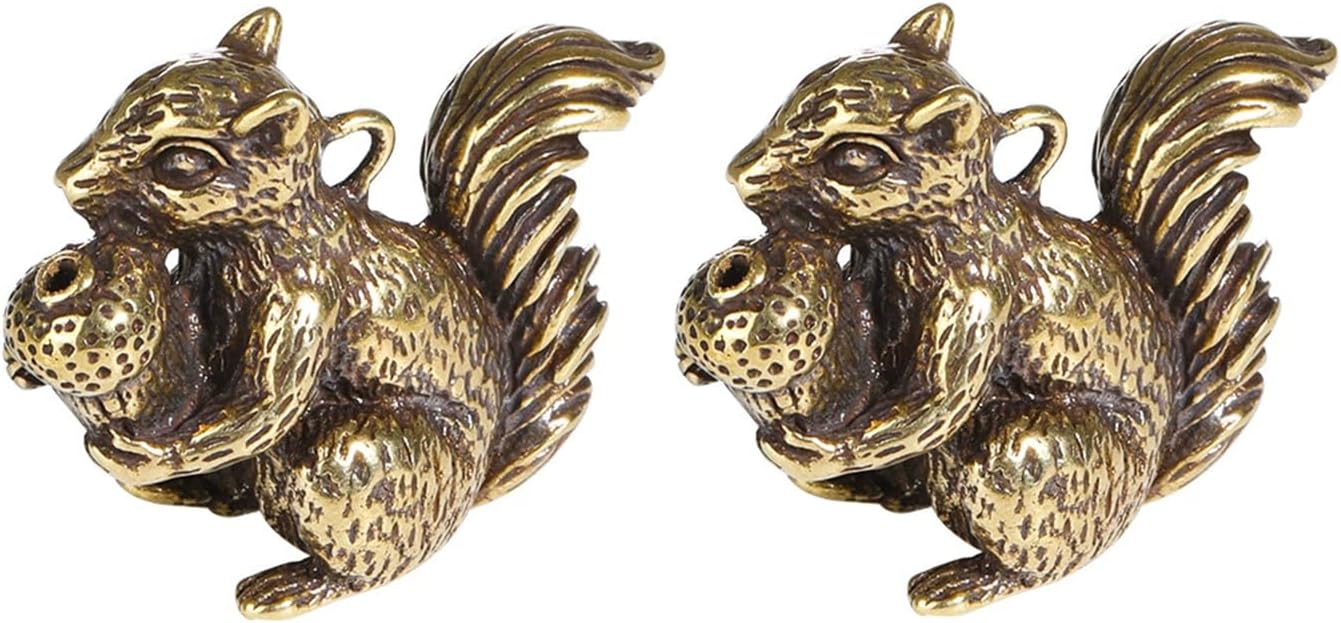 Skiennix Brass Squirrel Figurines - Antique Bronze Desk Decor | 2pcs Small Incense Holders (1.6x1.2x0.6in)