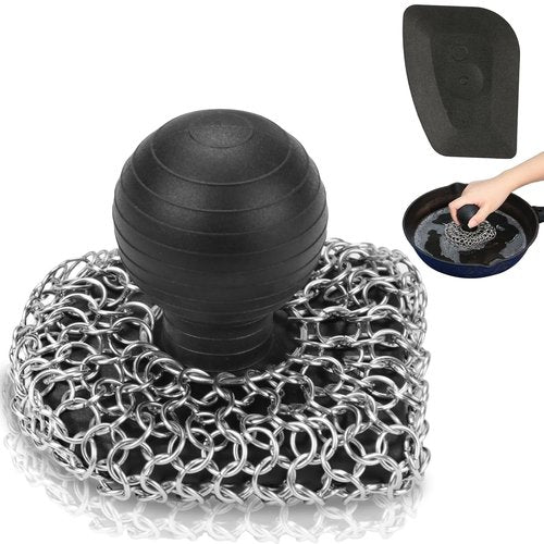 Cast Iron Cleaner - Upgraded 316 Chainmail Scrubber & Pan Scraper | Perfect for Grill, Skillet & Dutch Oven