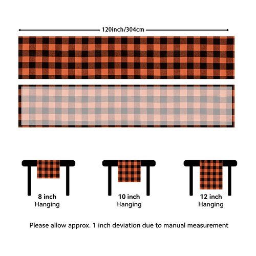 Softalker Fall Checkered Table Runner - Orange Buffalo Plaid Halloween Thanksgiving Stain Resistant Washable Table Decoration for Dining/Parties/Holiday Decor, 13 x 120 Inch
