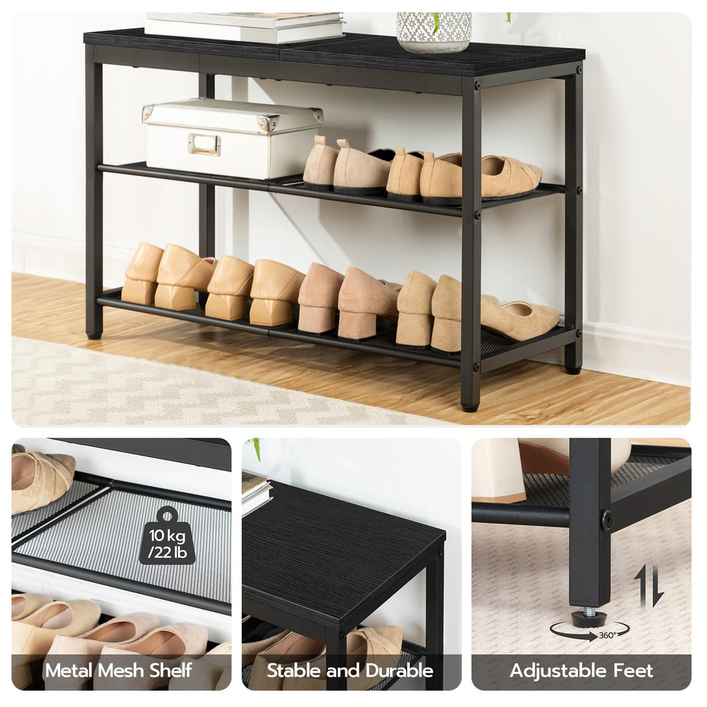 HOOBRO Shoe Bench, 3-Tier Shoe Rack, Industrial Shoe Organizer Storage Bench, 29.5 inches Entry Bench with Mesh Shelves, for Entryway, Living Room, Hallway, Easy Assembly, Black BB75HX01