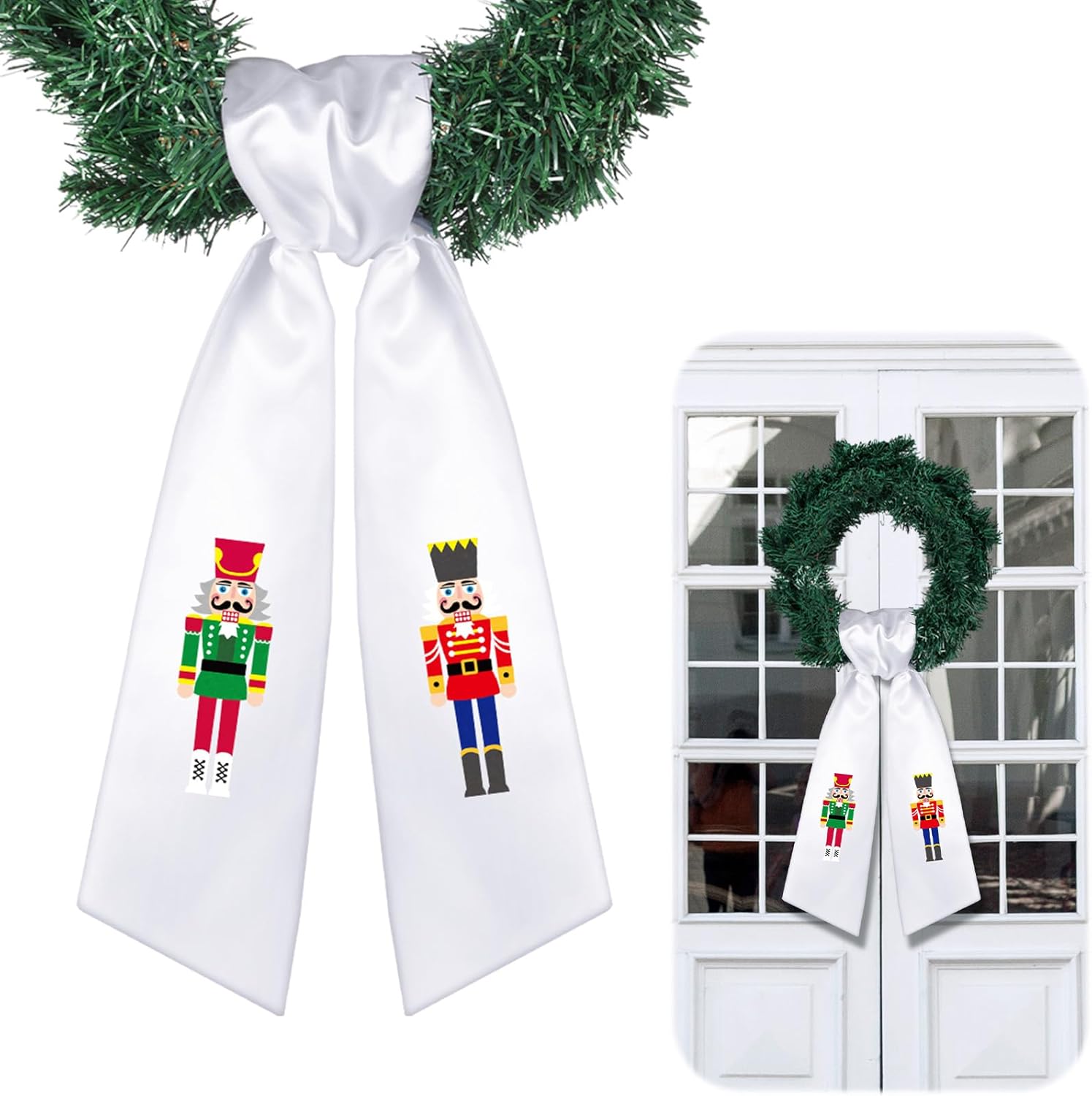 Skiennix Wreath Sash - Satin Blank Sashes for Monogramming | Indoor/Outdoor Home Decor (Red, White, Nutcracker)