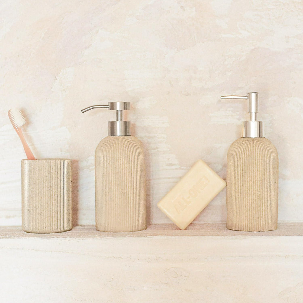Skiennix Toothbrush Holder - Modern Boho Farmhouse Style, Sand Beige, Rust-Proof Resin Organizer
