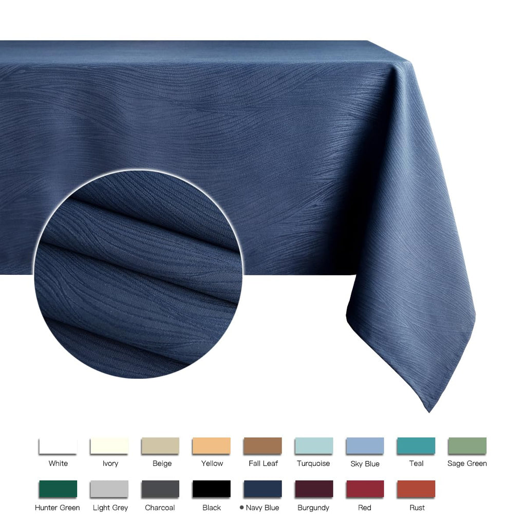 maxmill Jacquard Table Cloth Waving Pattern Water Proof Wrinkle Free Heavy Weight Soft Tablecloth Decorative Fabric Table Cover for Outdoor and Indoor Use Rectangular 60 x 104 Inch Navy Blue