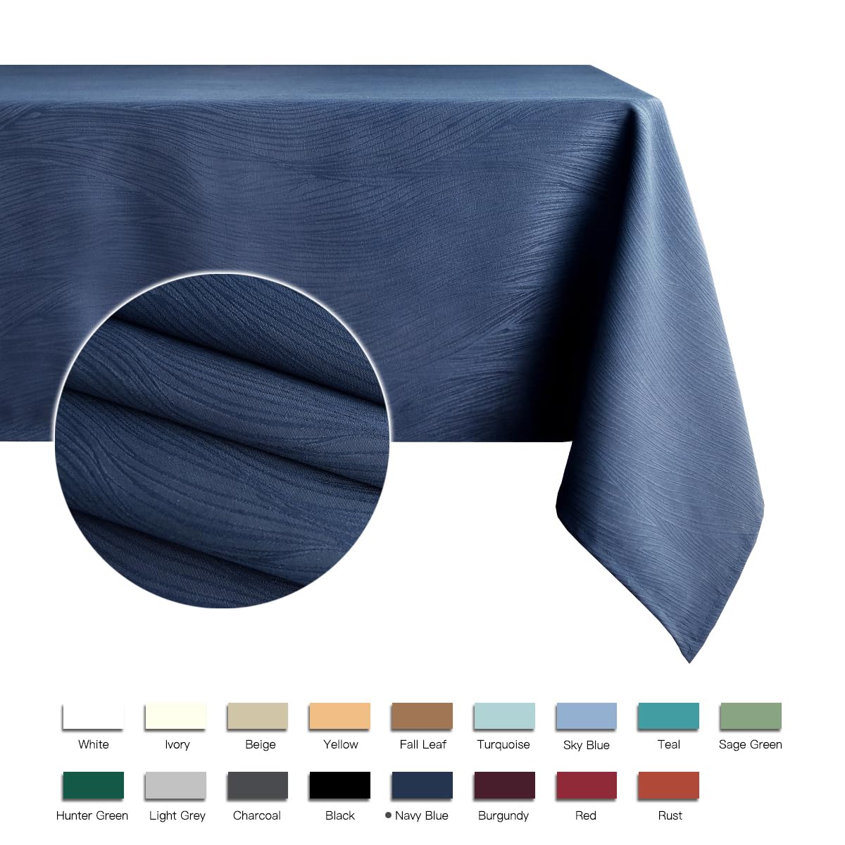 maxmill Jacquard Table Cloth Waving Pattern Water Proof Wrinkle Free Heavy Weight Soft Tablecloth Decorative Fabric Table Cover for Outdoor and Indoor Use Rectangular 60 x 104 Inch Navy Blue