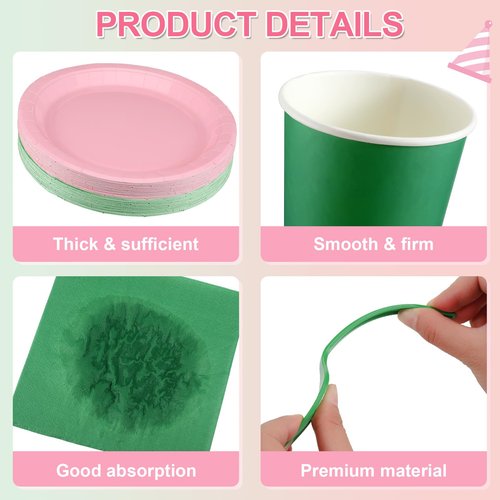 Willinglong 48 Sets/ 192 Pcs Green and Pink Witch Party Decoration Pink and Green Paper Plates Napkins Cups and Fork Decorations for Girl Birthday Decorations