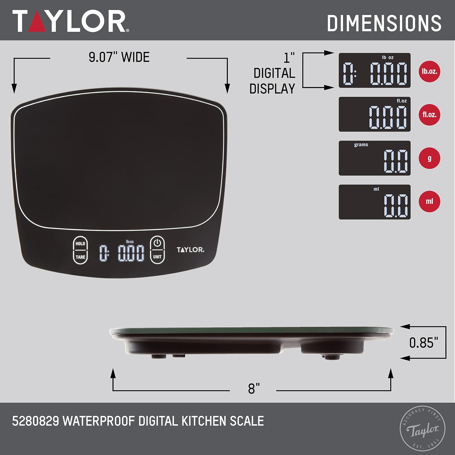 Taylor Waterproof Digital Kitchen Scale - 11 lbs Capacity | Sleek Black Design