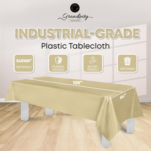 Grandipity Beige Plastic Table Cloth Disposable (6 Pk) 54in x 108in Plastic Tablecloths for Rectangle Tables - Premium Party Table Cloths Disposable for 6ft to 8ft Rectangle Tables