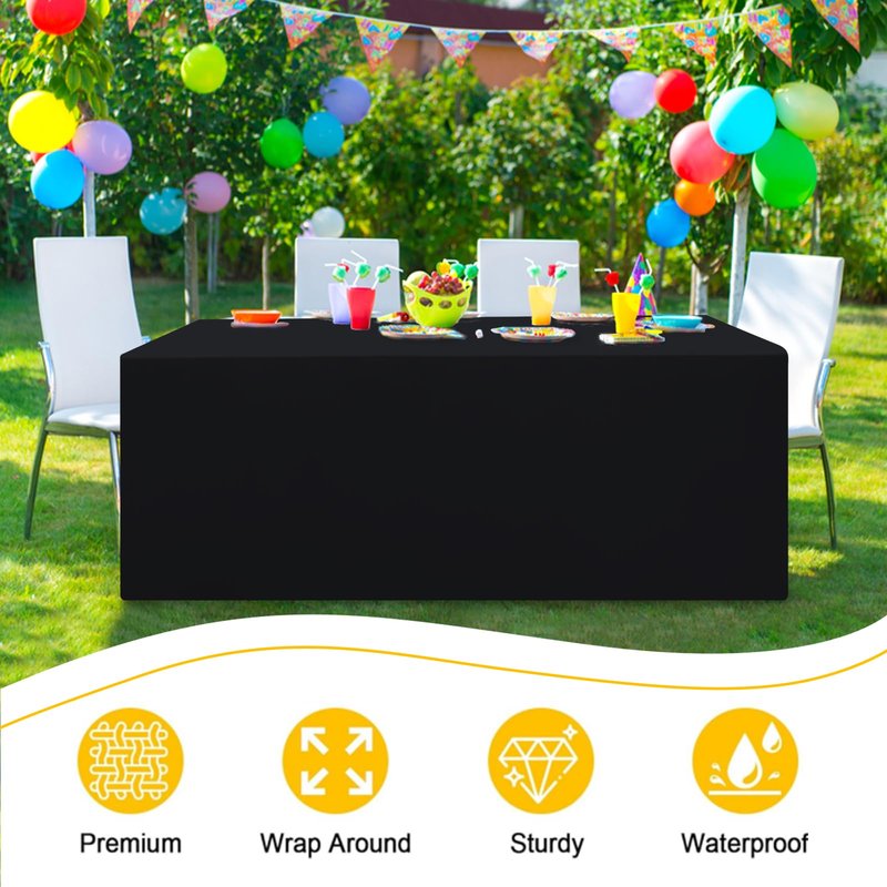 Smiry 2 Packs Fitted Black Tablecloths, 6 Foot Rectangle Polyester Fabric Table Cloths, Washable Table Cover for Trade Show, Craft Show, Parties, Birthday, Wedding, 72 x 30 Inch