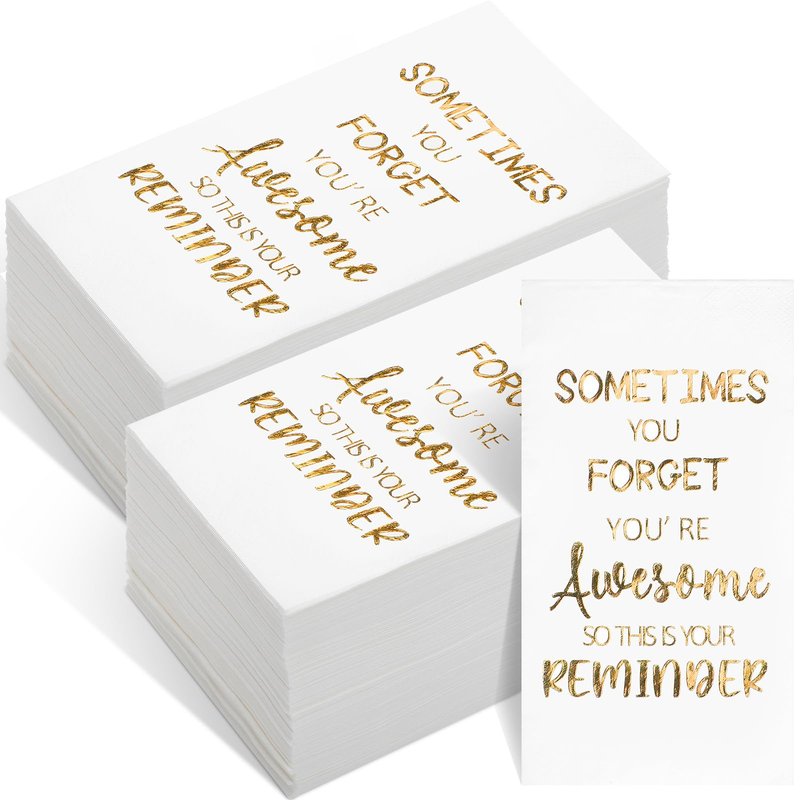Lincia 200 Pcs Thank You Gifts Napkins Disposable Paper Napkins Inspirational Gifts for Women Men Coworker Employee Appreciation Students Graduation Elegant Metallic Foil Cocktail Napkins (White)