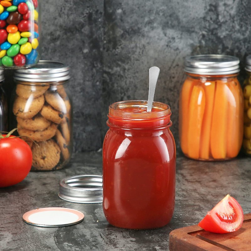 YEBODA 16 oz Wide Mouth Mason Jars 12 Pack Glass Canning Jars with Airtight Lids and Bands for Preserving, Jam, Honey, Jelly, Wedding Favors, Sauces, DIY Spice Jars, Salad, Yogurt