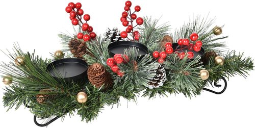 Lvydec Christmas Candle Holder - Festive Pine Cones & Red Berries | 3 Candle Holders for Holiday Decor
