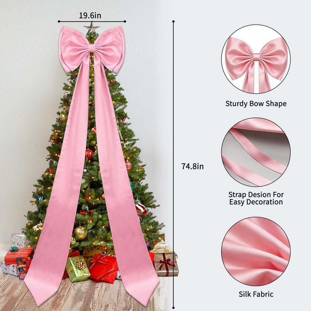 Vovoir Giant Bow Decoration - 75x18 Inch Pink Satin Bow with 10 Ribbon Bows for Weddings & Parties
