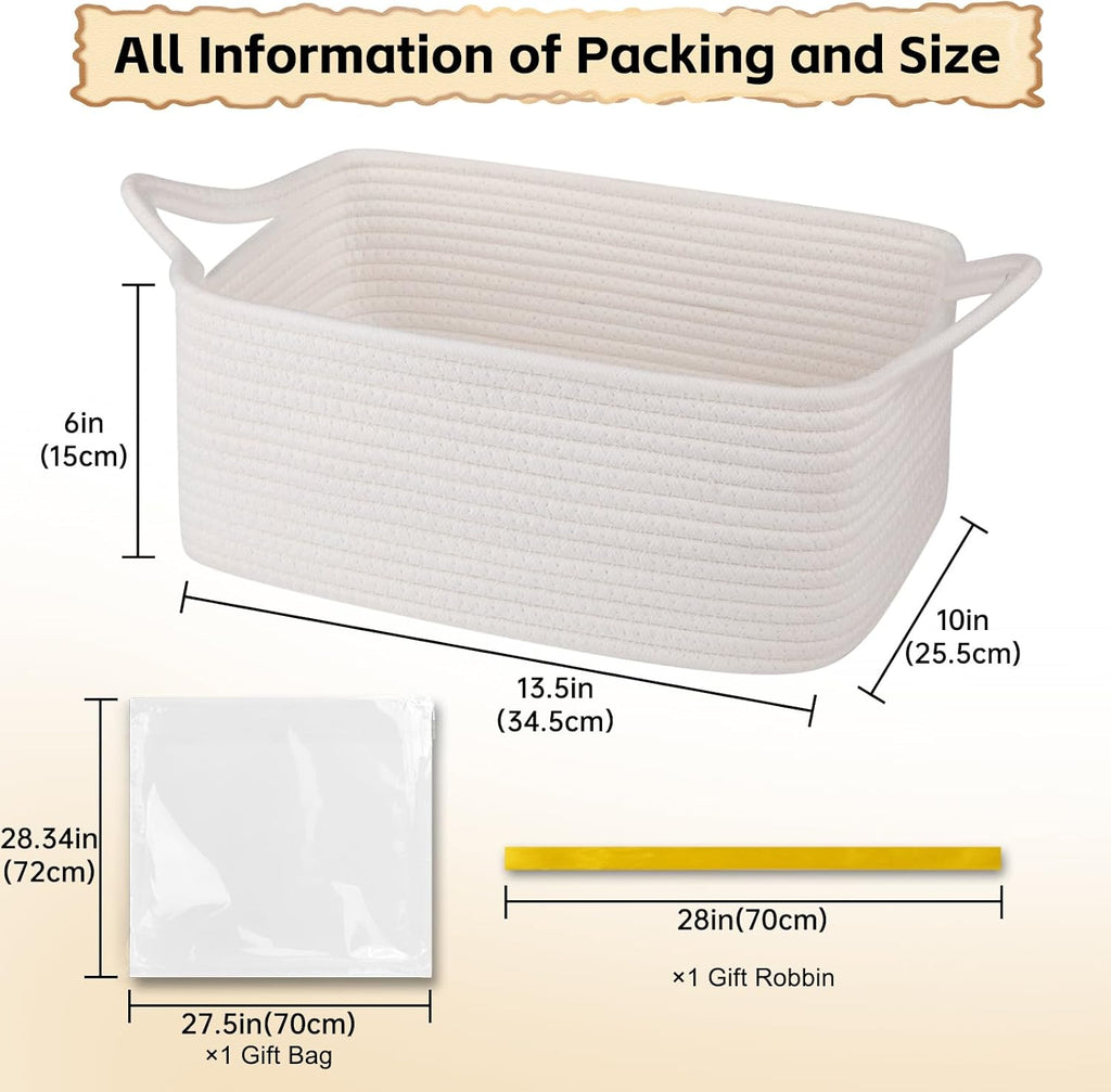 OIAHOMY Woven Storage Basket - Versatile Gift Basket with Handles for Baby Showers & Nursery - White