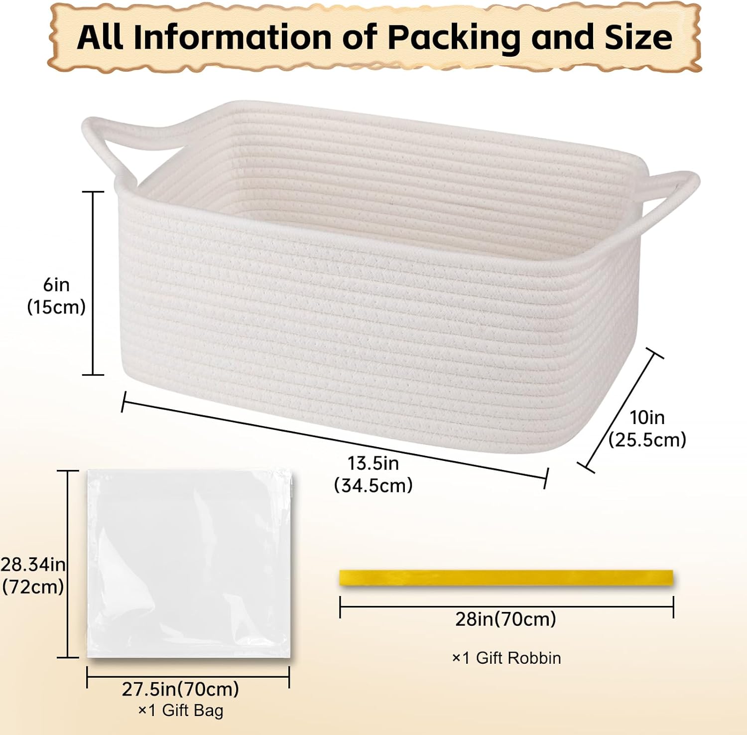 OIAHOMY Woven Storage Basket - Versatile Gift Basket with Handles for Baby Showers & Nursery - White