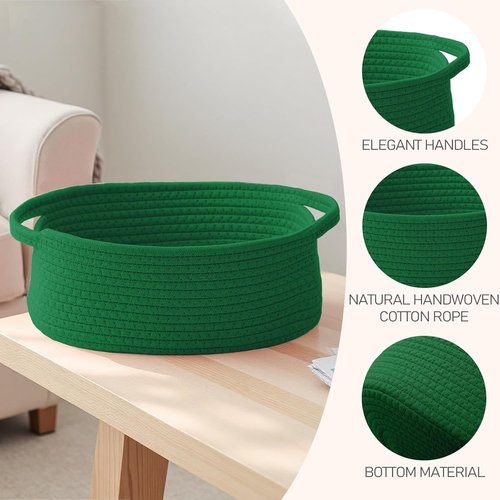 JMvicyroam Woven Storage Baskets - Small Rope Bins with Handles for Organizing Shelves | Green, 3-Pack