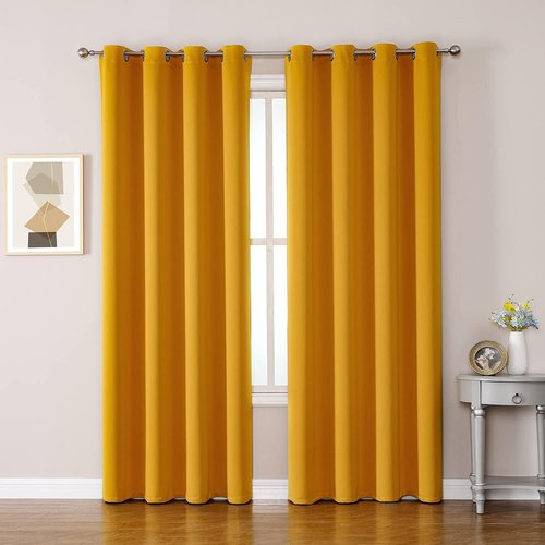 ChrisDowa Blackout Curtains - Thermal Insulated Room Darkening Panels, Mustard Yellow, 52 x 108 Inch (Set of 2)
