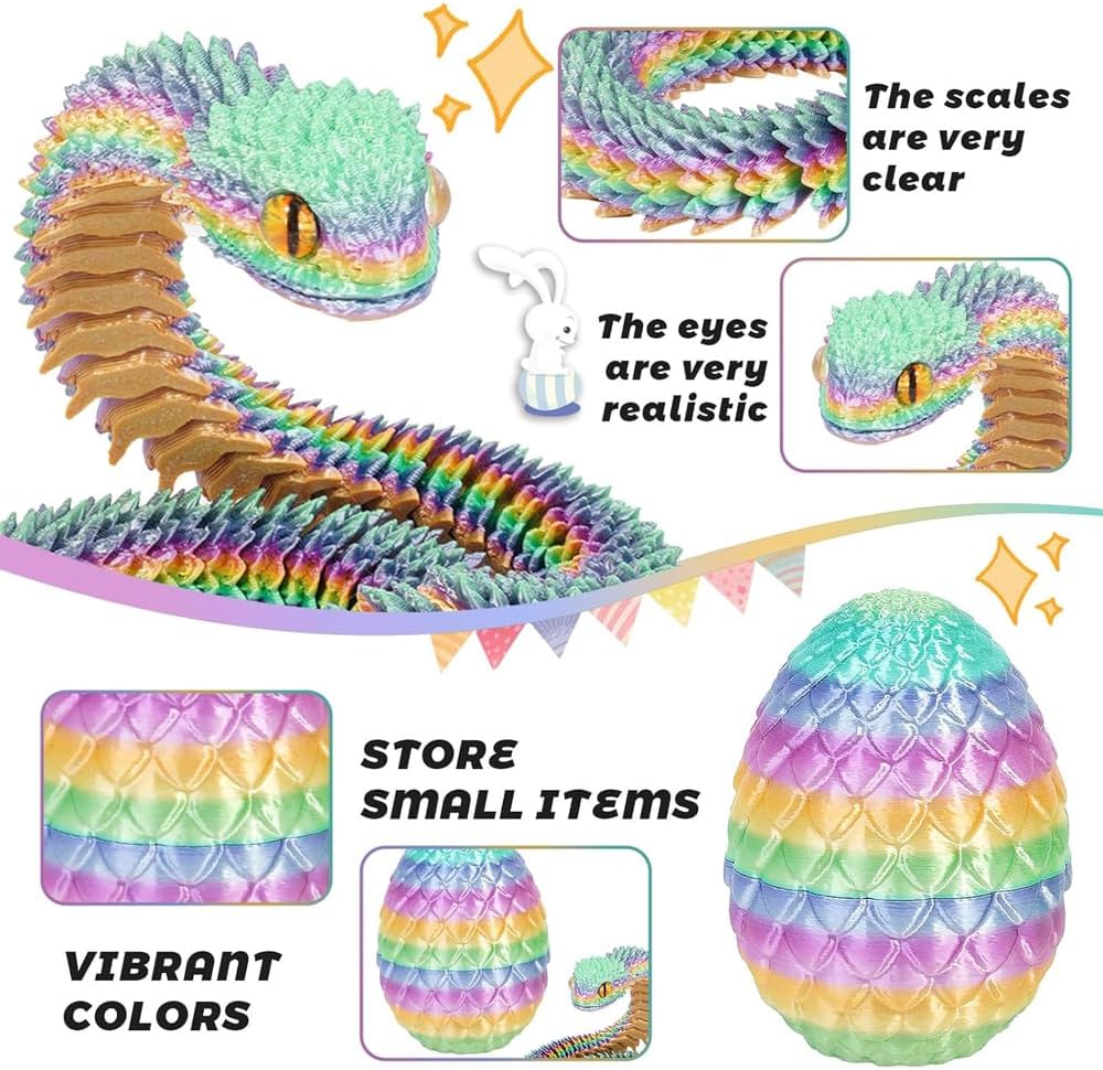 Skiennix 3D Printed Rainbow Snake Eggs - Unique Desk Decor for Home & Office