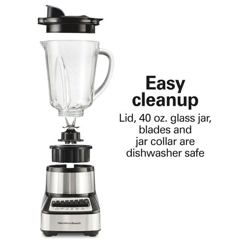 Hamilton Beach Wave Crusher Blender For Smoothies With 40 Oz Glass Jar and 14 Functions, Ice Sabre Blades & 700 Watts for Consistently Smooth Results, Black + Stainless Steel (54221)