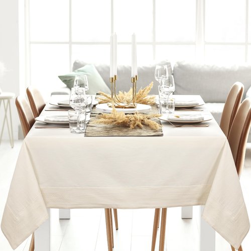 Caitline's Elegant Table Cloths for Rectangle Tables| Blend of Cotton Tablecloths for Kitchen & Dining| Seven-Foot Table Covers for Dining Room| Cream Color Table Cloth| 63 x 86 Inch| Seats 6 People