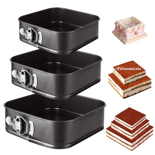 GBACHOOSE 3PCS Square Springform Pan with Removable Bottom 8 inch/9 inch/10 inch Springform Cake Pan Non-stick Square Bakeware for Cake, Cheesecakes, Pizza, and Quiches