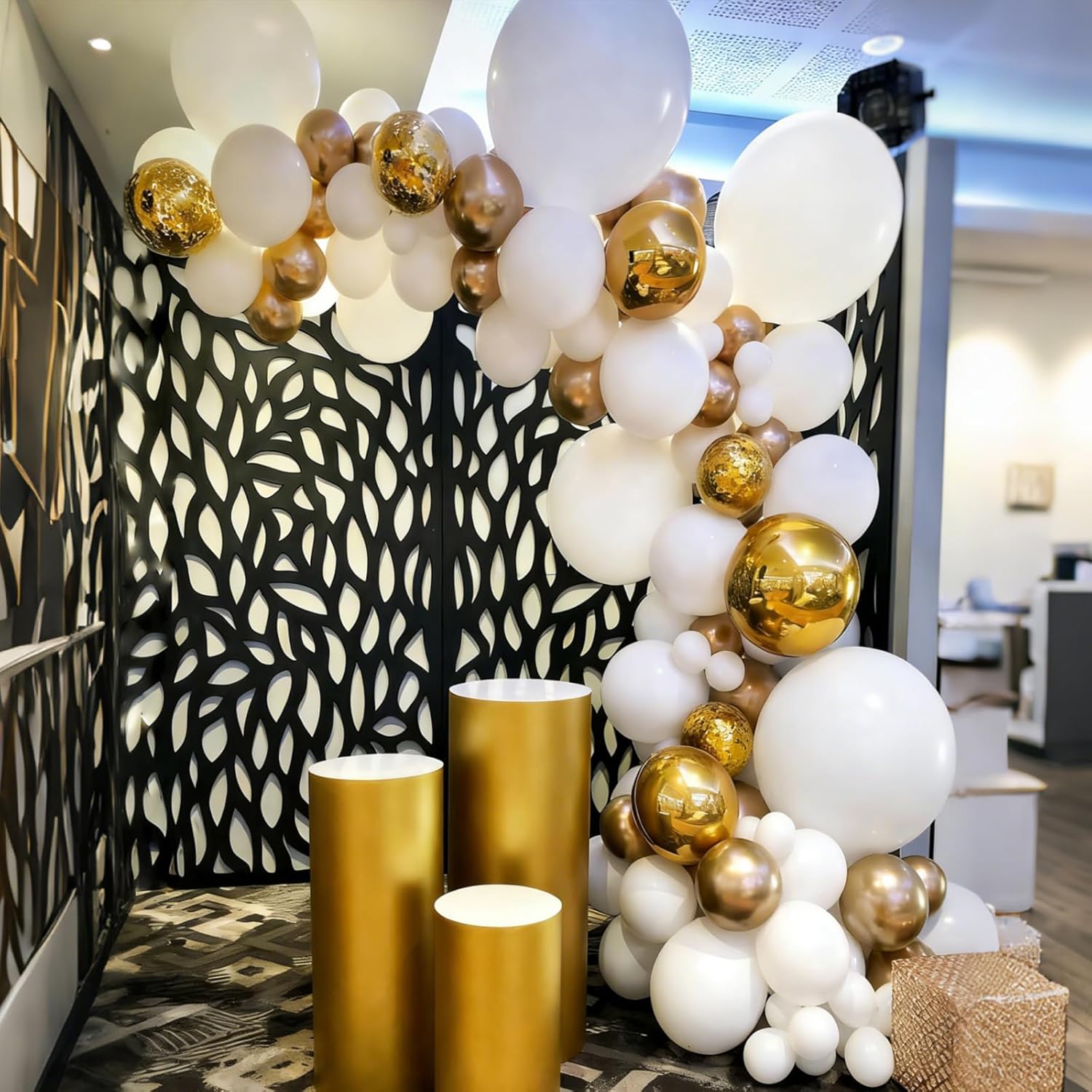 YMSZ Gold and White Confetti Balloons - 67pcs 12 Inch Latex Balloons for Party Decorations