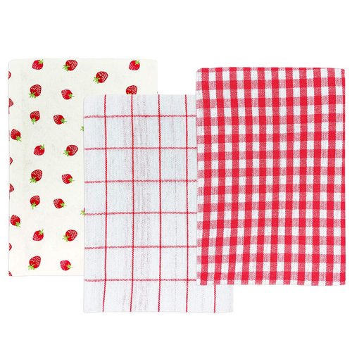 Wrapables® 100% Cotton Kitchen Dish Towels (Set of 3), Red Strawberries