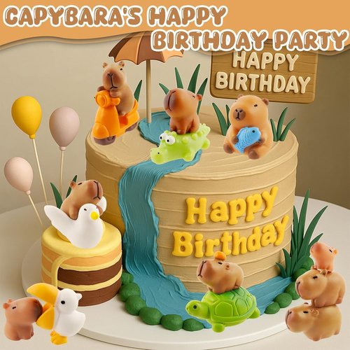 Exasinine 27-Piece Mini Capybara Figurine Set - Adorable Cake Toppers for DIY Fairy Garden Decor