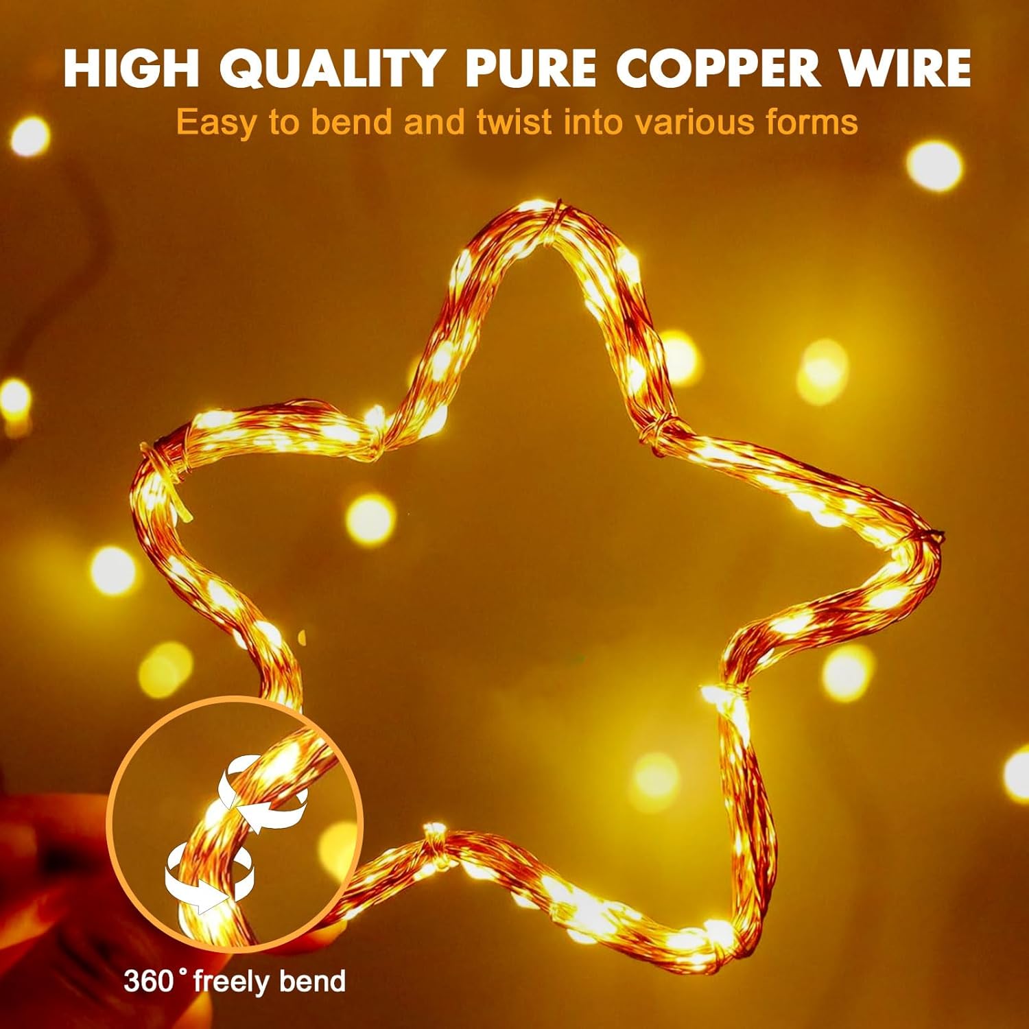 Skiennix 33ft Warm White Fairy Lights - 100 LED Waterproof Copper Wire String Lights for Indoor & Outdoor Decor