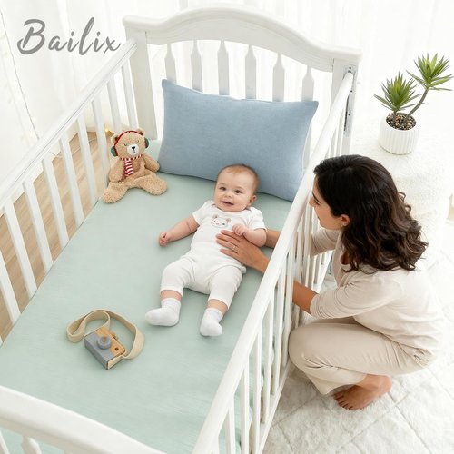 Bailix Heavyweight Muslin Baby Crib Sheets - 2-Pack Neutral Fitted 100% Organic Cotton | Breathable Softness (Blue & Light Green)