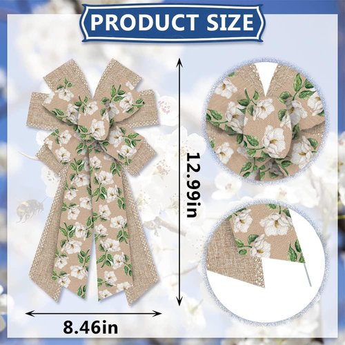 Hying Large Spring Wreath Bow - Burlap White Magnolia Flower Design for Indoor/Outdoor Decor