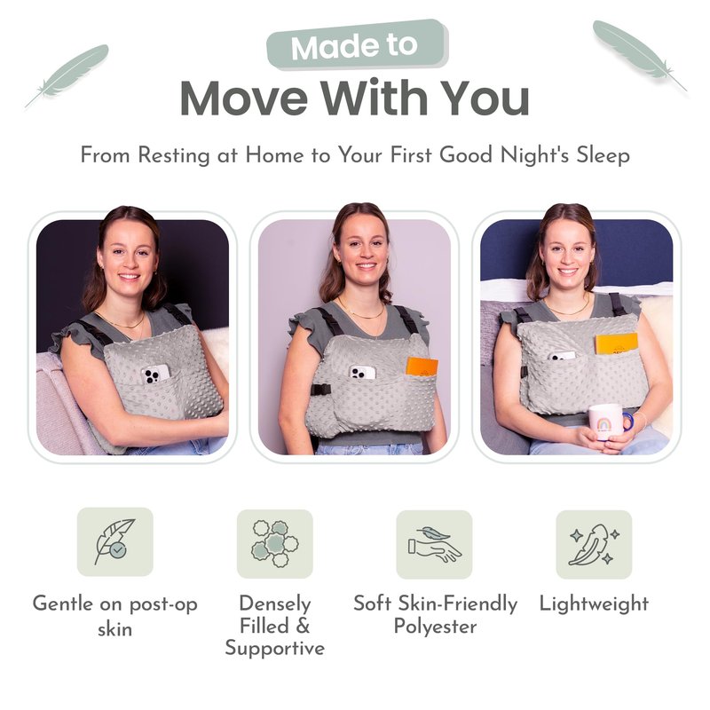 MOYOAMA Post Mastectomy Pillow – Hands-Free Protection with Secure Strap & Easy-Clean Washable Cover Breast Surgery Must Haves,Breast Reduction Recovery Supplies,Breast Augmentation