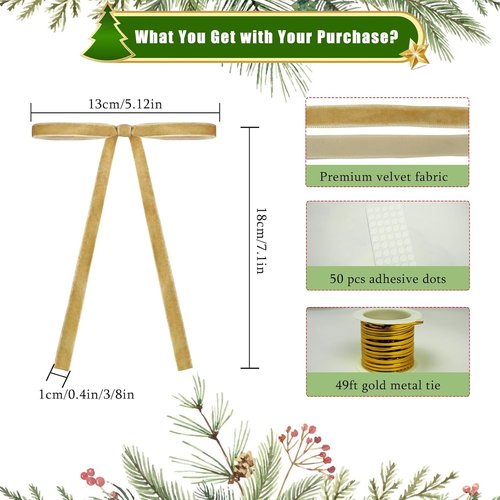 Fanfantoey Christmas Bows - 24 Pcs Velvet Tree Decorations | 5 x 7 Inch Khaki Bows