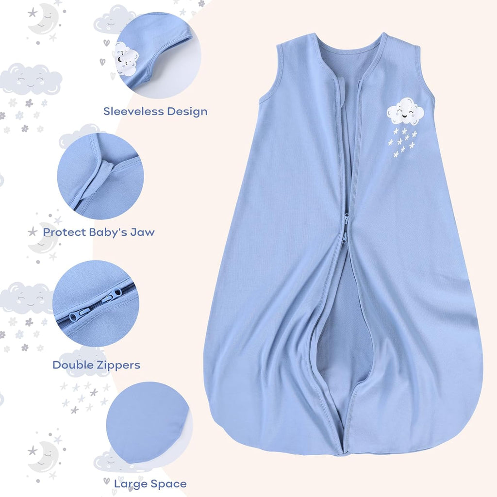 Yoofoss Baby Sleep Sack - 100% Organic Cotton Wearable Blanket for 0-6 Months | 2-Way Zipper, Lightweight TOG 0.5