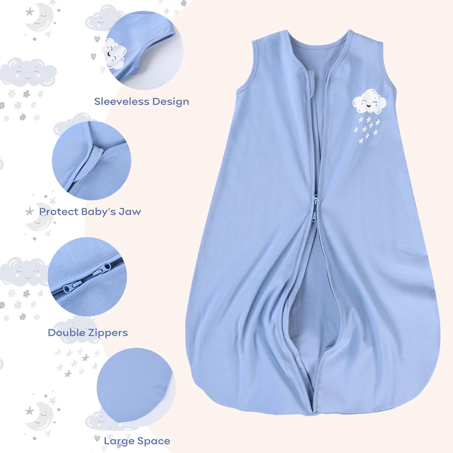 Yoofoss Baby Sleep Sack - 100% Organic Cotton Wearable Blanket | 2-Way Zipper, 0.5 TOG, 3 Pack for 6-12 Months