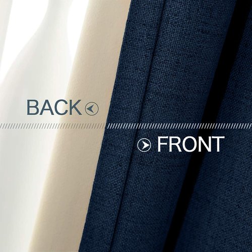 MIULEE 100% Blackout Linen Textured Curtains - Thermal Insulated Room Darkening Drapes | Midnight Blue, 52 x 84 Inch (2 Panels)