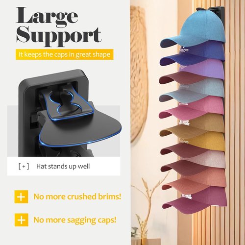 Hat Organizer - Skiennix Adhesive Wall Rack for Baseball Caps | Stylish Black Design