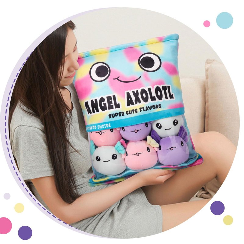NUKBIL Axolotl Plush Pillow Throw Pillow, Cute Axolotl Plush Toys Doll, Stuffed Axolotl Gift for Kids, Birthday, Christmas, Baby Shower (6 pcs, Colorful)