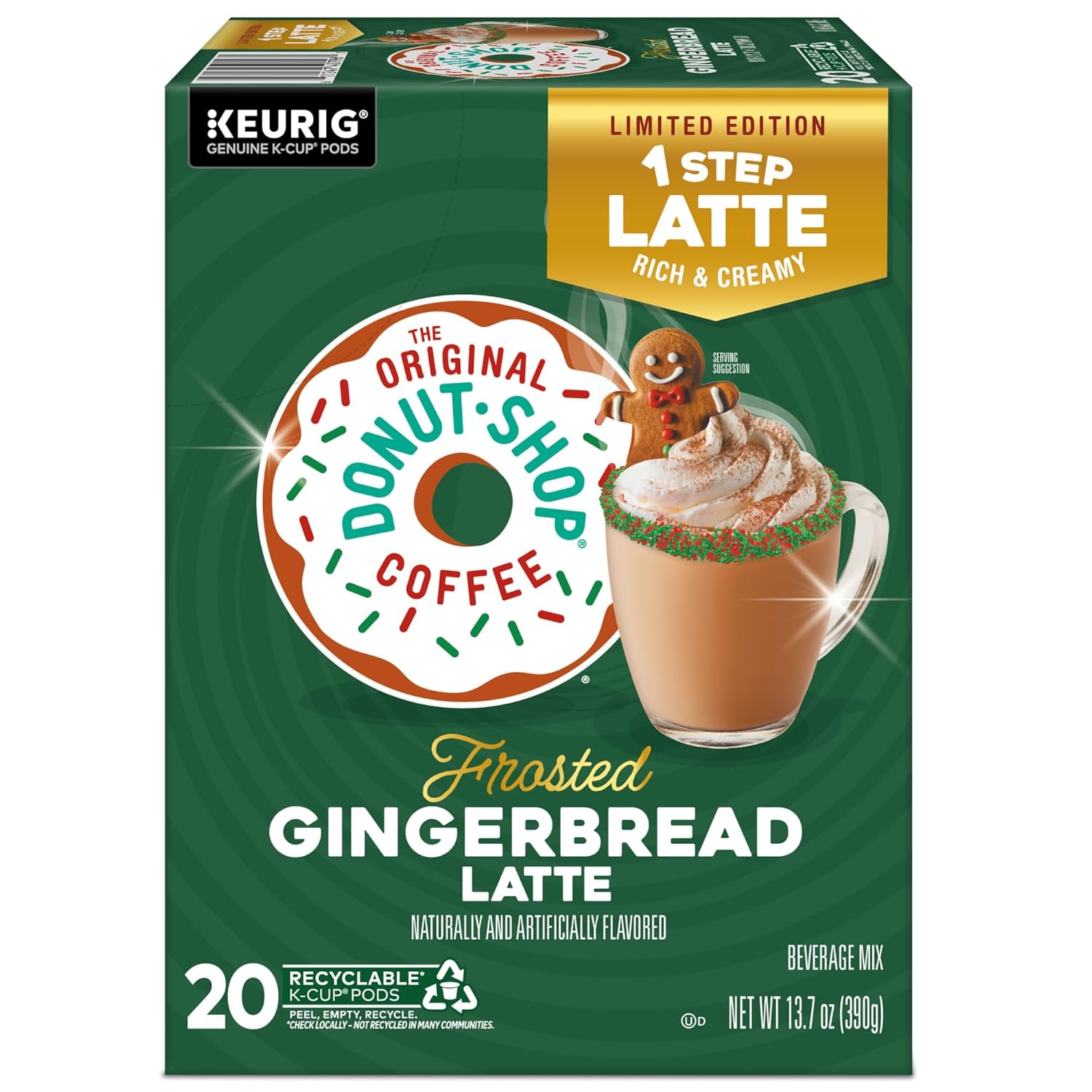 Original Donut Shop K-Cup Pods - Frosted Gingerbread Latte | 20 Count Single Serve Pods